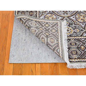 6'2"x9'3" Brown Textured Wool And Silk Mughal Inspired Medallions Design Hand Knotted Oriental Rug FWR398112