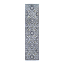 Load image into Gallery viewer, 2&#39;6&quot;x10&#39;1&quot; Mughal Inspired Medallions Design Textured Wool and Silk Hand Knotted Brown Runner Oriental Rug FWR398136