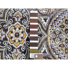 Load image into Gallery viewer, 2&#39;6&quot;x10&#39;1&quot; Mughal Inspired Medallions Design Textured Wool and Silk Hand Knotted Brown Runner Oriental Rug FWR398136