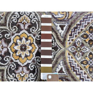 2'6"x10'1" Mughal Inspired Medallions Design Textured Wool and Silk Hand Knotted Brown Runner Oriental Rug FWR398136