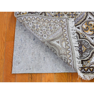 2'6"x10'1" Mughal Inspired Medallions Design Textured Wool and Silk Hand Knotted Brown Runner Oriental Rug FWR398136