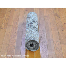 Load image into Gallery viewer, 2&#39;6&quot;x10&#39;1&quot; Mughal Inspired Medallions Design Textured Wool and Silk Hand Knotted Brown Runner Oriental Rug FWR398136