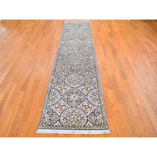 Load image into Gallery viewer, 2&#39;6&quot;x12&#39;3&quot; Brown Textured Wool And Silk Mughal Inspired Medallions Design Runner Hand Knotted Oriental Rug FWR398142