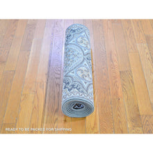 Load image into Gallery viewer, 2&#39;6&quot;x12&#39;3&quot; Brown Textured Wool And Silk Mughal Inspired Medallions Design Runner Hand Knotted Oriental Rug FWR398142
