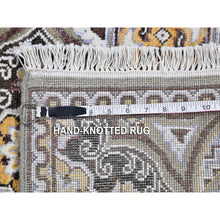 Load image into Gallery viewer, 2&#39;6&quot;x12&#39;3&quot; Brown Textured Wool And Silk Mughal Inspired Medallions Design Runner Hand Knotted Oriental Rug FWR398142