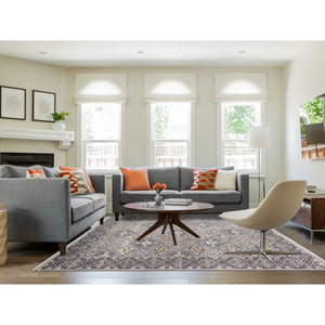 8'1"x10' Textured Wool And Silk Mughal Inspired Medallions Design Hand Knotted Brown Oriental Rug FWR398178