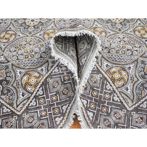 8'1"x10' Textured Wool And Silk Mughal Inspired Medallions Design Hand Knotted Brown Oriental Rug FWR398178