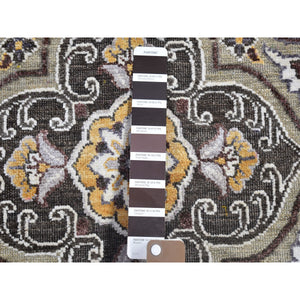 8'1"x10' Textured Wool And Silk Mughal Inspired Medallions Design Hand Knotted Brown Oriental Rug FWR398178