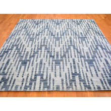 Load image into Gallery viewer, 8&#39;x10&#39; Zigzag With Graph Design Blue Pure Silk And Textured Wool Hand Knotted Oriental Rug FWR398262