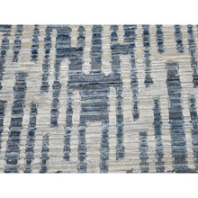 Load image into Gallery viewer, 8&#39;x10&#39; Zigzag With Graph Design Blue Pure Silk And Textured Wool Hand Knotted Oriental Rug FWR398262