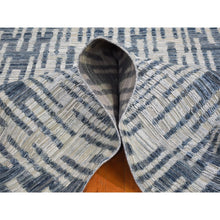 Load image into Gallery viewer, 8&#39;x10&#39; Zigzag With Graph Design Blue Pure Silk And Textured Wool Hand Knotted Oriental Rug FWR398262