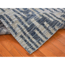 Load image into Gallery viewer, 8&#39;x10&#39; Zigzag With Graph Design Blue Pure Silk And Textured Wool Hand Knotted Oriental Rug FWR398262