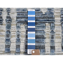 Load image into Gallery viewer, 8&#39;x10&#39; Zigzag With Graph Design Blue Pure Silk And Textured Wool Hand Knotted Oriental Rug FWR398262