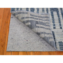 Load image into Gallery viewer, 8&#39;x10&#39; Zigzag With Graph Design Blue Pure Silk And Textured Wool Hand Knotted Oriental Rug FWR398262