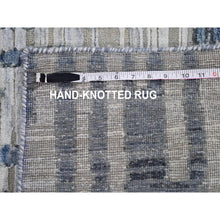 Load image into Gallery viewer, 8&#39;x10&#39; Zigzag With Graph Design Blue Pure Silk And Textured Wool Hand Knotted Oriental Rug FWR398262