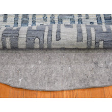 Load image into Gallery viewer, 8&#39;1&quot;x8&#39;1&quot; Hand Knotted Blue Pure Silk And Textured Wool Zigzag With Graph Design Round Oriental Rug FWR398268