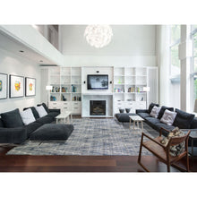 Load image into Gallery viewer, 12&#39;x12&#39; Blue Pure Silk And Textured Wool Square Zigzag With Graph Design Hand Knotted Oriental Rug FWR398316