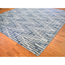 Load image into Gallery viewer, 12&#39;x12&#39; Blue Pure Silk And Textured Wool Square Zigzag With Graph Design Hand Knotted Oriental Rug FWR398316
