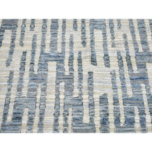 Load image into Gallery viewer, 12&#39;x12&#39; Blue Pure Silk And Textured Wool Square Zigzag With Graph Design Hand Knotted Oriental Rug FWR398316