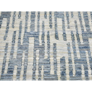 12'x12' Blue Pure Silk And Textured Wool Square Zigzag With Graph Design Hand Knotted Oriental Rug FWR398316