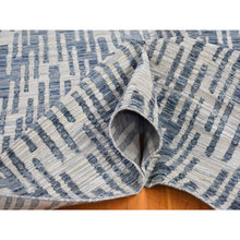 Load image into Gallery viewer, 12&#39;x12&#39; Blue Pure Silk And Textured Wool Square Zigzag With Graph Design Hand Knotted Oriental Rug FWR398316
