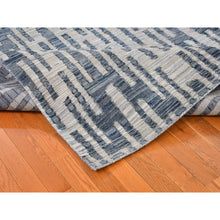 Load image into Gallery viewer, 12&#39;x12&#39; Blue Pure Silk And Textured Wool Square Zigzag With Graph Design Hand Knotted Oriental Rug FWR398316