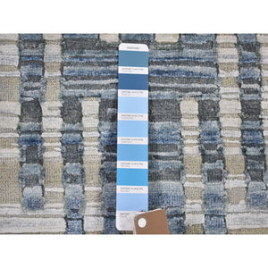 12'x12' Blue Pure Silk And Textured Wool Square Zigzag With Graph Design Hand Knotted Oriental Rug FWR398316