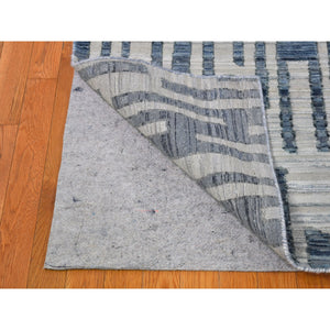 12'x12' Blue Pure Silk And Textured Wool Square Zigzag With Graph Design Hand Knotted Oriental Rug FWR398316