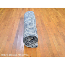 Load image into Gallery viewer, 12&#39;x12&#39; Blue Pure Silk And Textured Wool Square Zigzag With Graph Design Hand Knotted Oriental Rug FWR398316