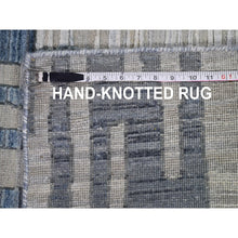 Load image into Gallery viewer, 12&#39;x12&#39; Blue Pure Silk And Textured Wool Square Zigzag With Graph Design Hand Knotted Oriental Rug FWR398316