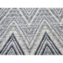 Load image into Gallery viewer, 11&#39;10&quot;x15&#39; Oversized Gray-blue Chevron Design Textured Wool And Pure Silk Hand Knotted Oriental Rug FWR398322