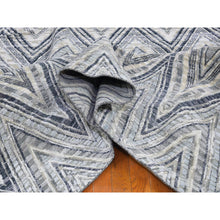Load image into Gallery viewer, 11&#39;10&quot;x15&#39; Oversized Gray-blue Chevron Design Textured Wool And Pure Silk Hand Knotted Oriental Rug FWR398322