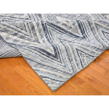 Load image into Gallery viewer, 11&#39;10&quot;x15&#39; Oversized Gray-blue Chevron Design Textured Wool And Pure Silk Hand Knotted Oriental Rug FWR398322