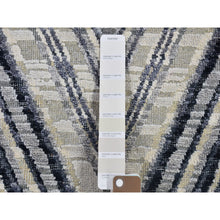 Load image into Gallery viewer, 11&#39;10&quot;x15&#39; Oversized Gray-blue Chevron Design Textured Wool And Pure Silk Hand Knotted Oriental Rug FWR398322