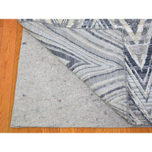 Load image into Gallery viewer, 11&#39;10&quot;x15&#39; Oversized Gray-blue Chevron Design Textured Wool And Pure Silk Hand Knotted Oriental Rug FWR398322
