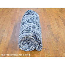Load image into Gallery viewer, 11&#39;10&quot;x15&#39; Oversized Gray-blue Chevron Design Textured Wool And Pure Silk Hand Knotted Oriental Rug FWR398322