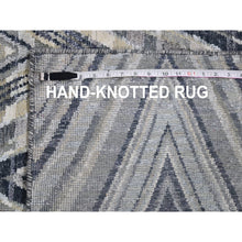Load image into Gallery viewer, 11&#39;10&quot;x15&#39; Oversized Gray-blue Chevron Design Textured Wool And Pure Silk Hand Knotted Oriental Rug FWR398322