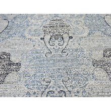Load image into Gallery viewer, 10&#39;3&quot;x14&#39;3&quot; Silk With Textured Wool Paisley And Erased Mughal Inspired Design Blue Hand Knotted Fine Oriental Rug FWR398352