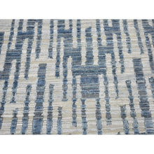Load image into Gallery viewer, 10&#39;x10&#39; Blue Pure Silk And Textured Wool Square Zigzag With Graph Design Hand Knotted Oriental Rug FWR398400