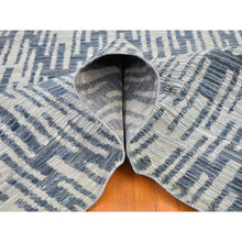 Load image into Gallery viewer, 10&#39;x10&#39; Blue Pure Silk And Textured Wool Square Zigzag With Graph Design Hand Knotted Oriental Rug FWR398400
