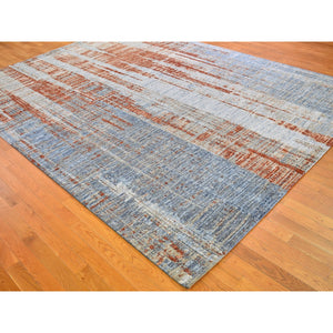 9'x12'2" Red Hi-low Pile Abstract Design Denser Weave Wool And Silk Hand Knotted Oriental Rug FWR398496