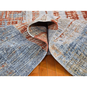 9'x12'2" Red Hi-low Pile Abstract Design Denser Weave Wool And Silk Hand Knotted Oriental Rug FWR398496