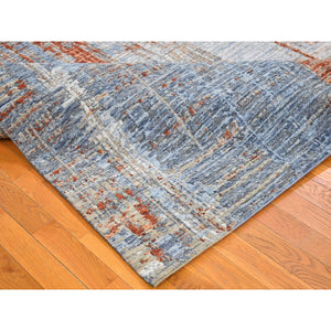 9'x12'2" Red Hi-low Pile Abstract Design Denser Weave Wool And Silk Hand Knotted Oriental Rug FWR398496