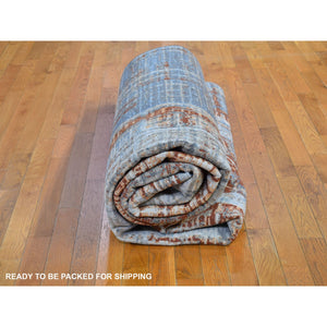 9'x12'2" Red Hi-low Pile Abstract Design Denser Weave Wool And Silk Hand Knotted Oriental Rug FWR398496