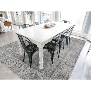 7'10"x9'9" Gray Fine Jacquard Hand Loomed Erased Design Wool And Silk Oriental Rug FWR398628