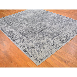 7'10"x9'9" Gray Fine Jacquard Hand Loomed Erased Design Wool And Silk Oriental Rug FWR398628