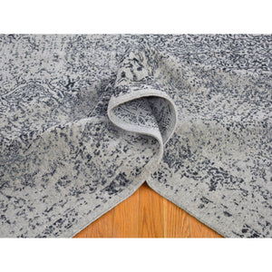 7'10"x9'9" Gray Fine Jacquard Hand Loomed Erased Design Wool And Silk Oriental Rug FWR398628