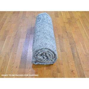 7'10"x9'9" Gray Fine Jacquard Hand Loomed Erased Design Wool And Silk Oriental Rug FWR398628