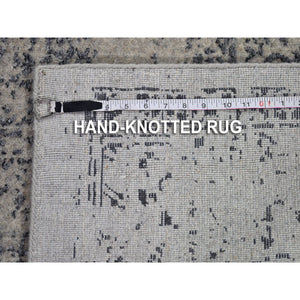 7'10"x9'9" Gray Fine Jacquard Hand Loomed Erased Design Wool And Silk Oriental Rug FWR398628