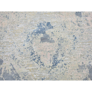 10'x14'3" Ivory Large Elements With Pastels Modern Silk With Textured Wool Hand Knotted Oriental Rug FWR398658